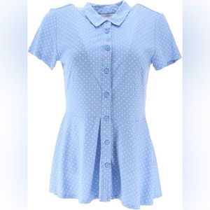 Isaac Mizrahi Polka Dot Button Front Knit Peplum Top Size 2X